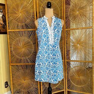Mud Pie Kate Blue Painterly Lattice Crocheted Dress Size Small (4-6)